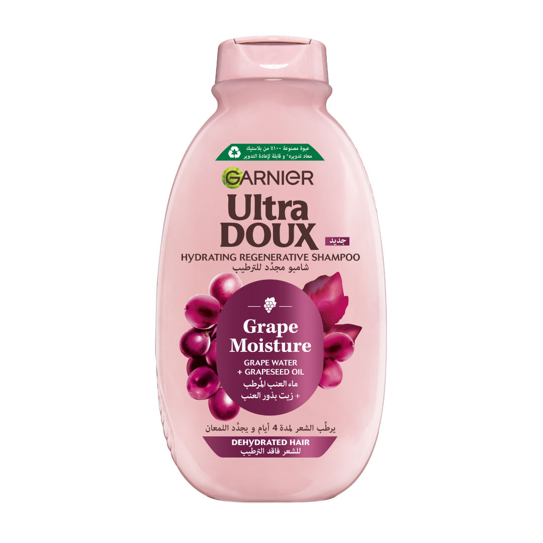 Garnier Ultra Doux Grape Moisture - Hydrating Regenerative Shampoo for Dehydrated Hair. Hydrating Grape Water + Antioxidant Grapeseed Oil - Paraben-Free, Vegan, Cruelty-Free