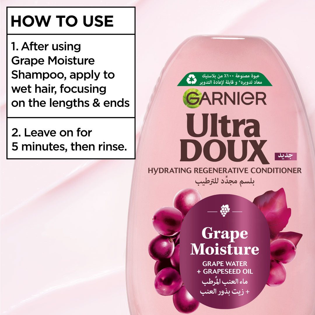 Ultra Doux Grape Moisture - Hydrating Regenerative Conditioner for Dehydrated Hair. Hydrating Grape Water + Antioxidant Grapeseed Oil - - Paraben-Free, Vegan, Cruelty-Free