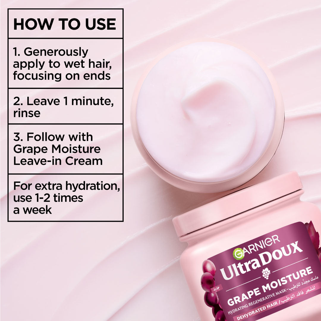 Ultra Doux Grape Moisture - Deep Regenerative Mask for Dehydrated Hair. Hydrating Grape Water + Antioxidant Grapeseed Oil -- Paraben-Free, Vegan, Cruelty-Free