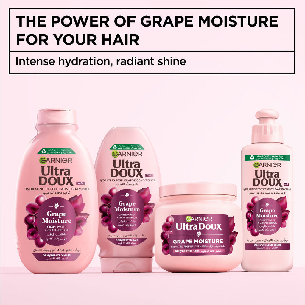 Garnier Ultra Doux Grape Moisture - Hydrating Regenerative Shampoo for Dehydrated Hair. Hydrating Grape Water + Antioxidant Grapeseed Oil - Paraben-Free, Vegan, Cruelty-Free