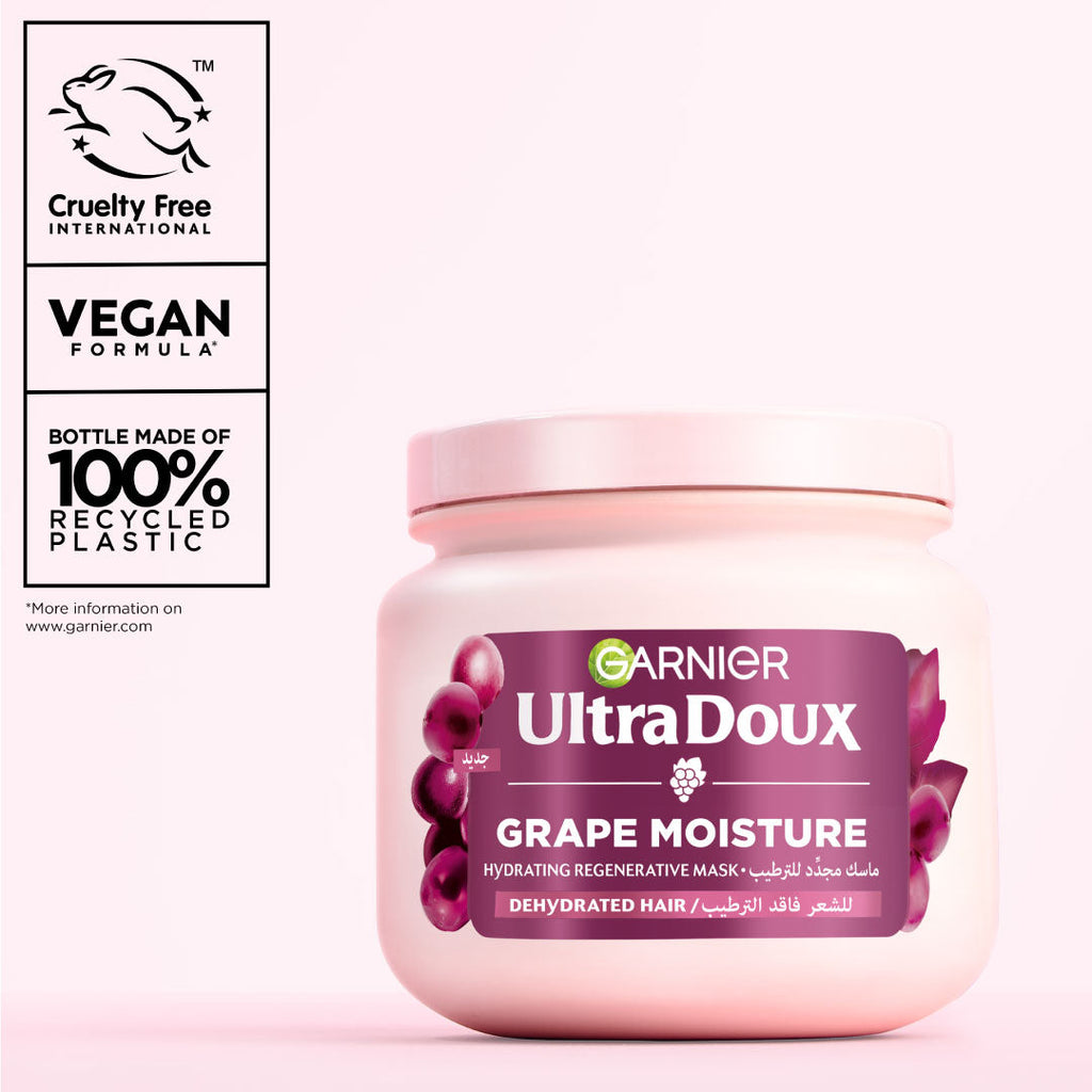 Ultra Doux Grape Moisture - Deep Regenerative Mask for Dehydrated Hair. Hydrating Grape Water + Antioxidant Grapeseed Oil -- Paraben-Free, Vegan, Cruelty-Free
