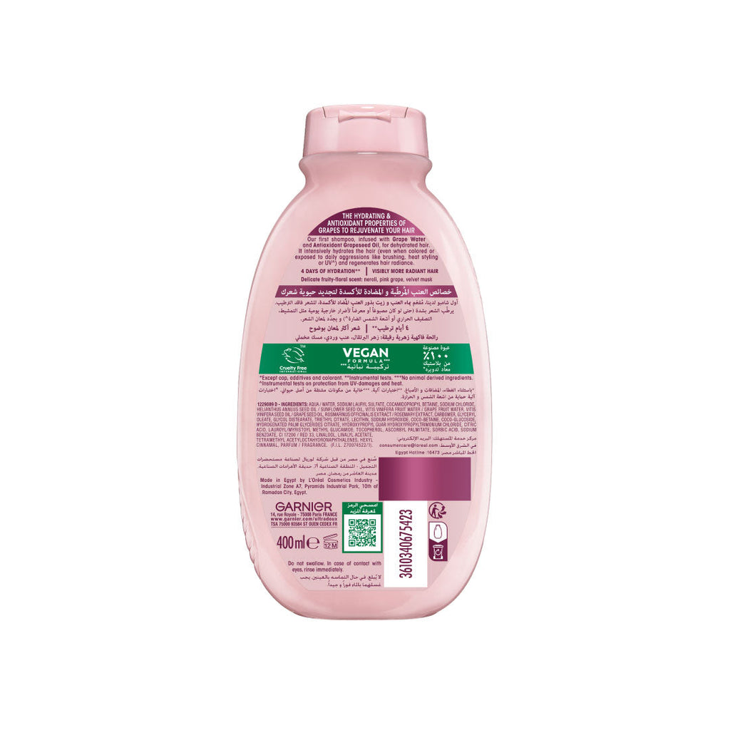 Garnier Ultra Doux Grape Moisture - Hydrating Regenerative Shampoo for Dehydrated Hair. Hydrating Grape Water + Antioxidant Grapeseed Oil - Paraben-Free, Vegan, Cruelty-Free